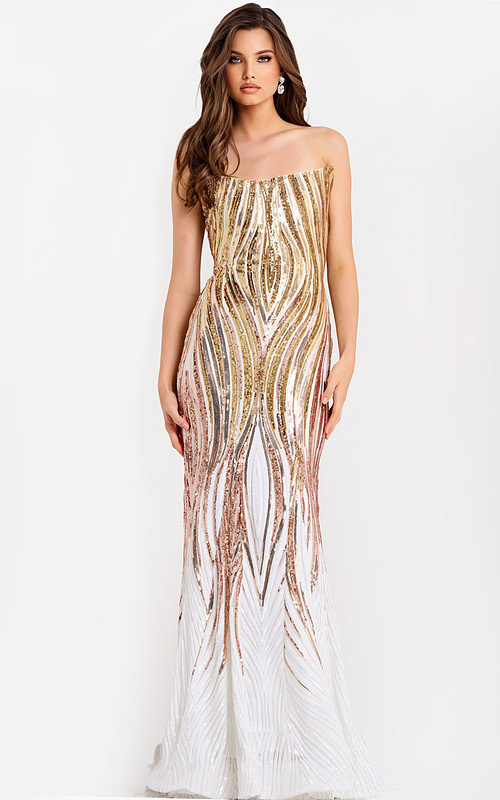 strapless fitted white and gold dress 49315