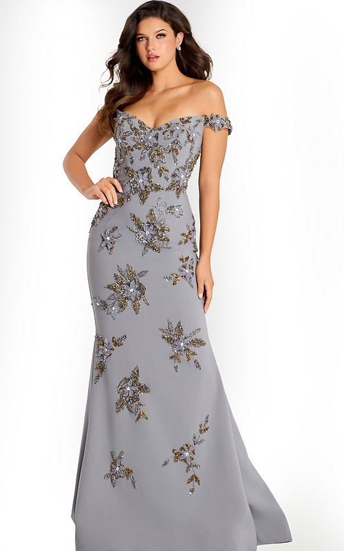 off the shoulder silver embellished dress 44022