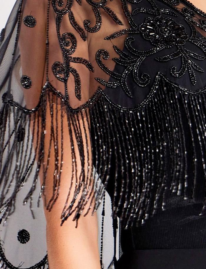 V-Neck Embellished Capelet with Beaded Fringe 44053