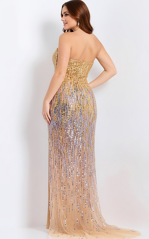 back of ombre gold ad silver embellished plus size dress 44131
