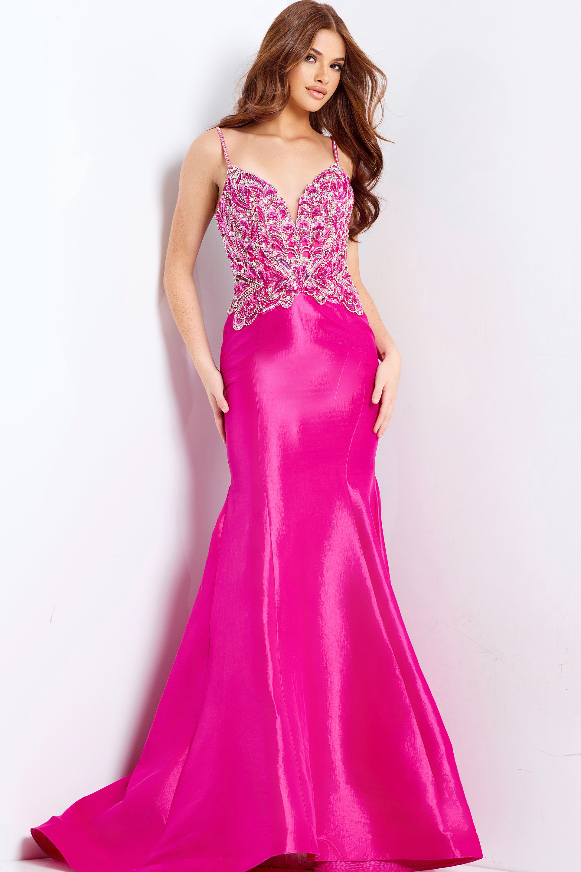 Fuchsia Mermaid Dress with Beaded Bodice 44239 - Image 1
