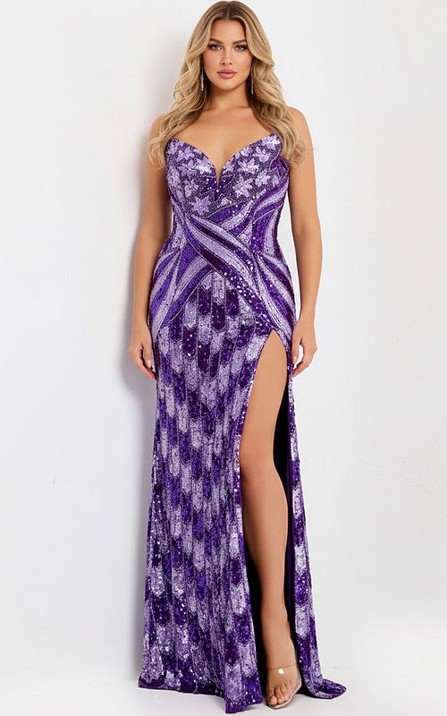 purple high slit dress 44270