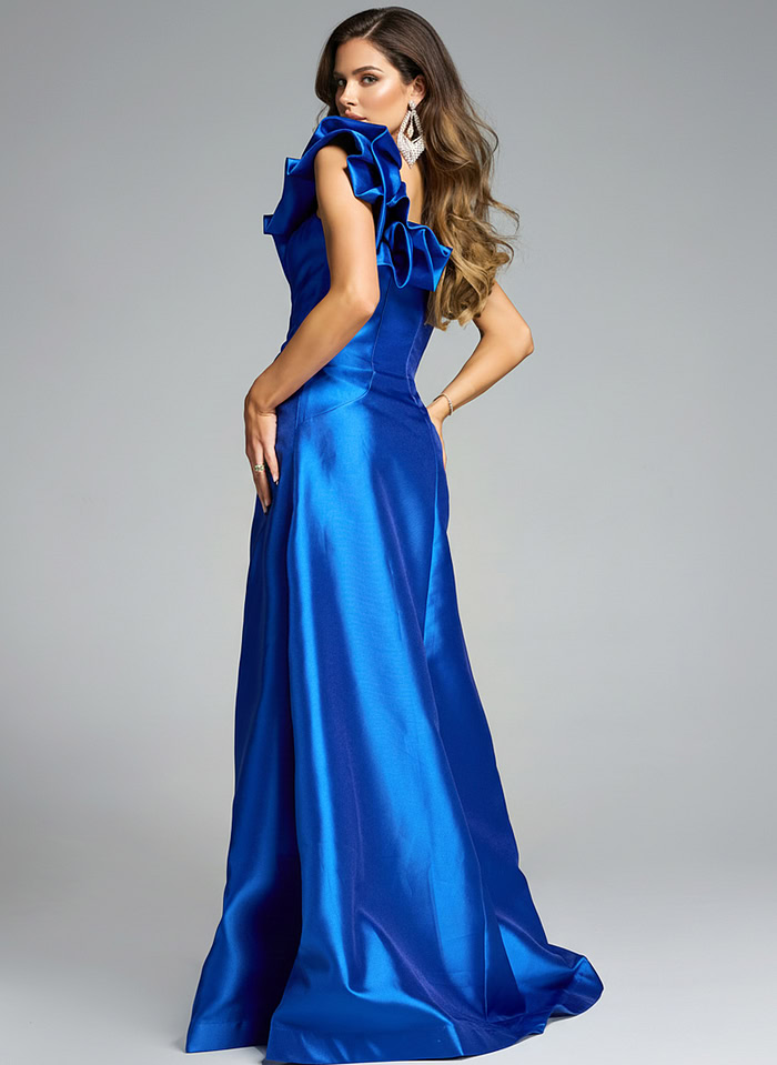 royal blue taffeta one shoulder dress 44345