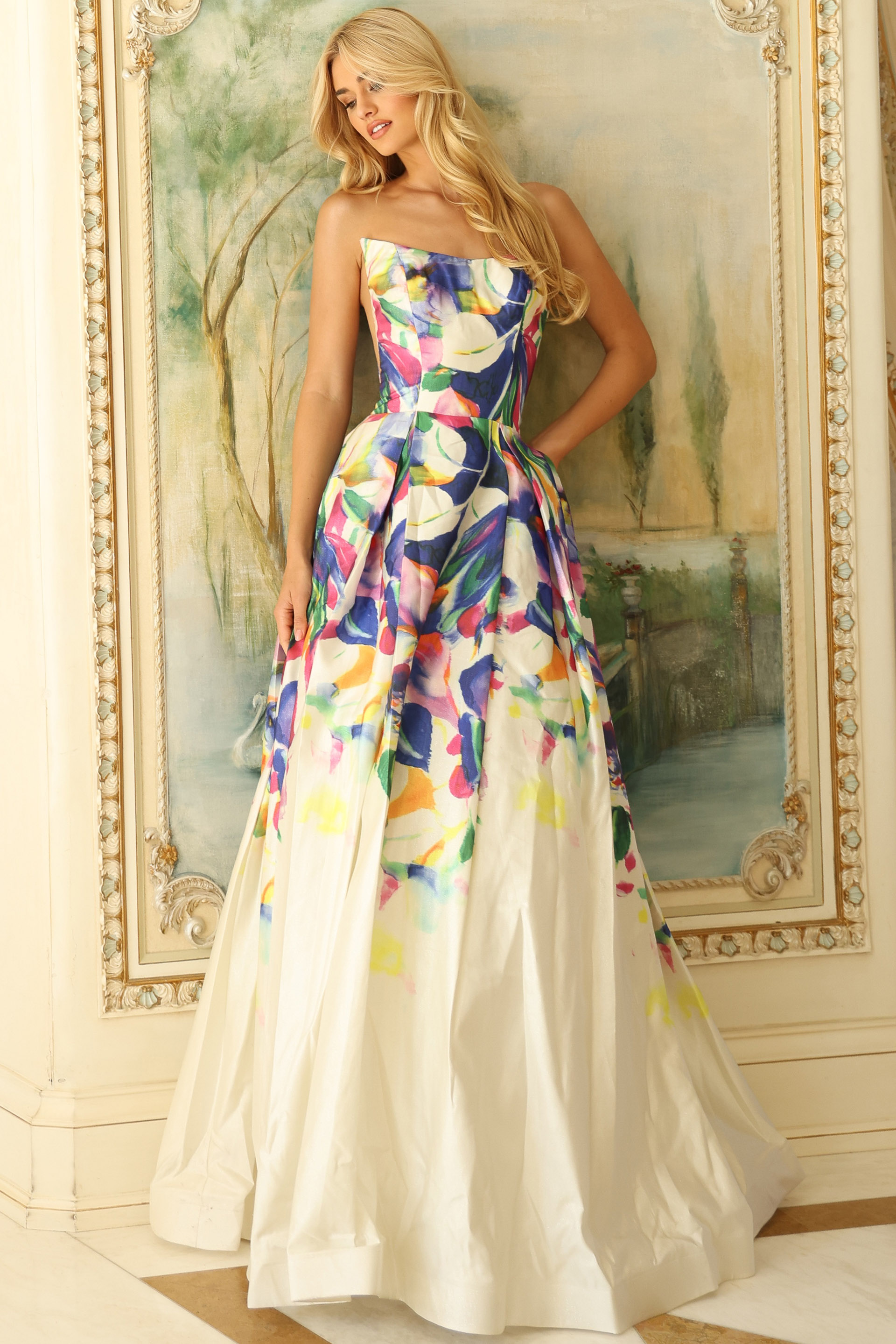 strapless aline floral dress 44434