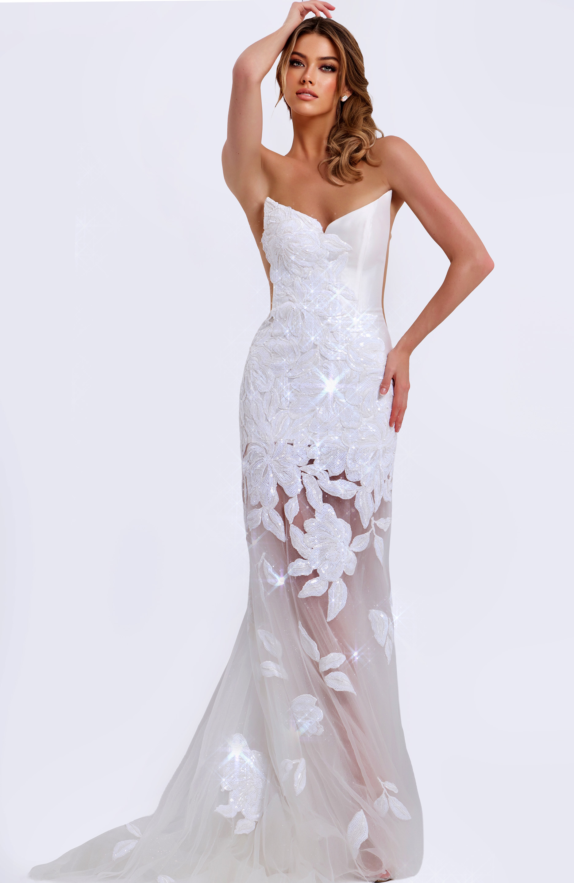 embellished v neckline sheer dress 44437