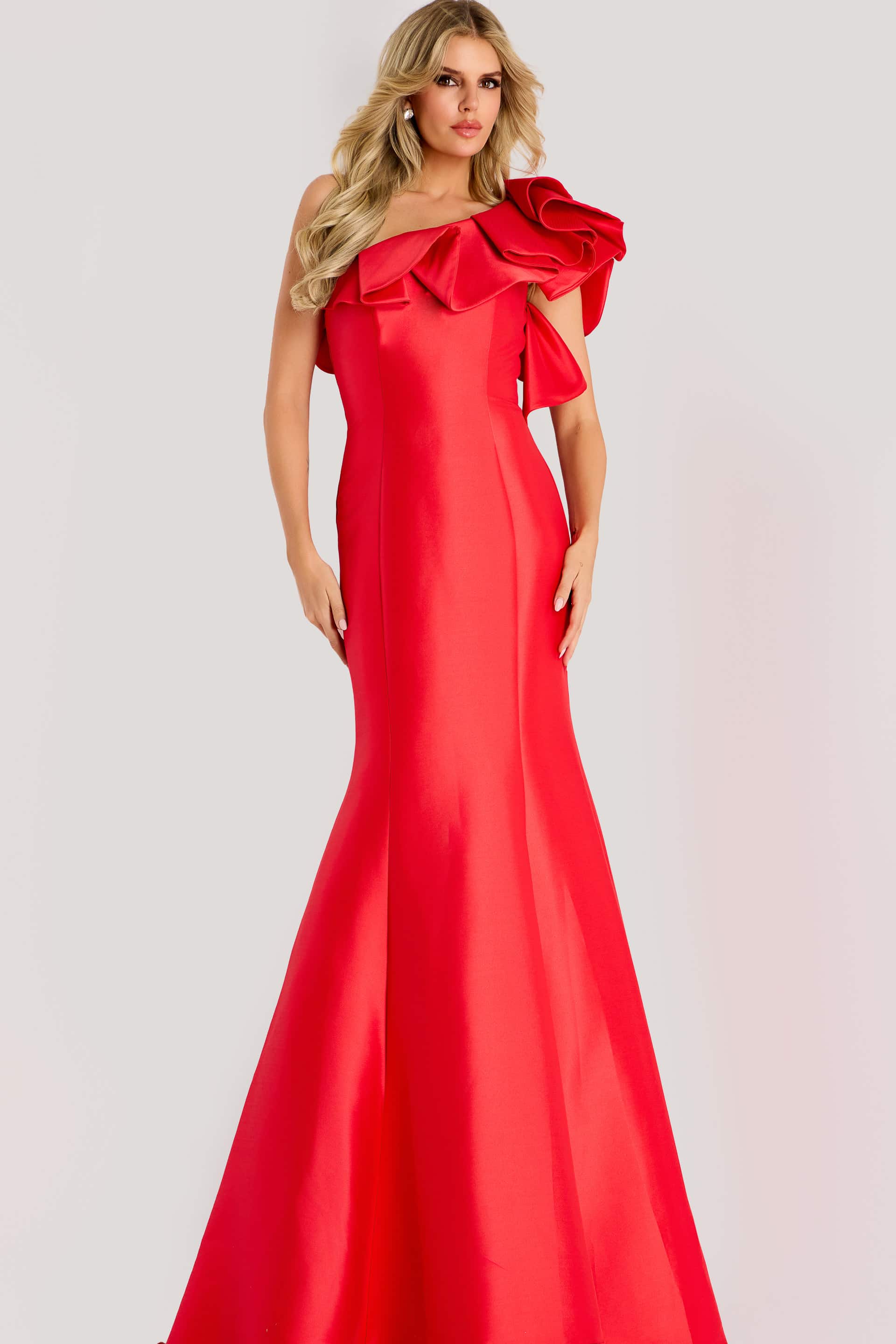 one shoulder ruffled neck dress 44527