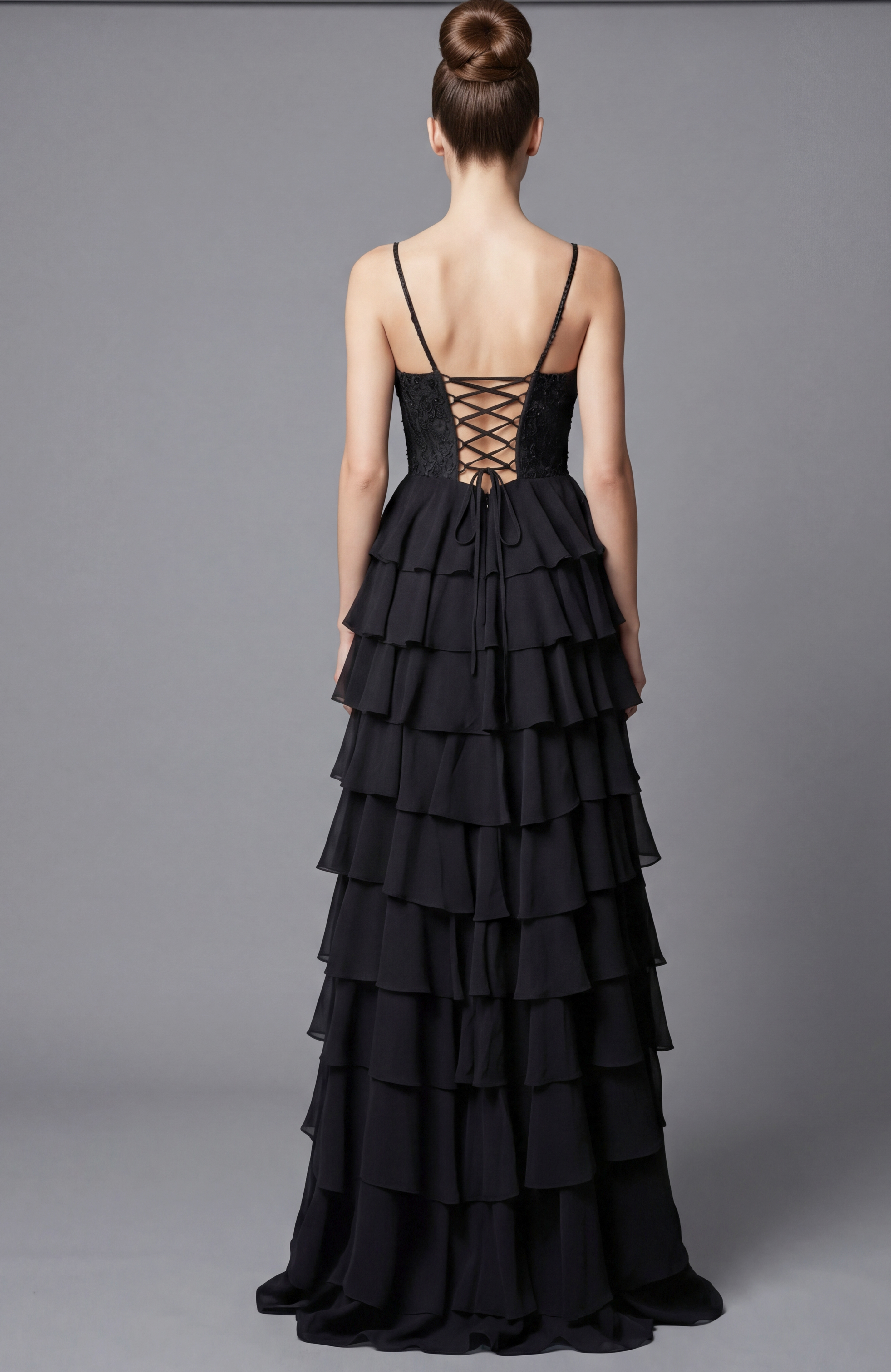 black layered corset bodice dress 44543