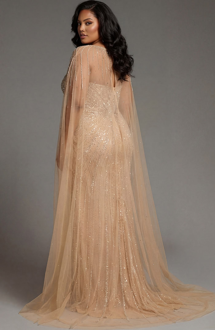 back of plus size embellished tulle dress 45077