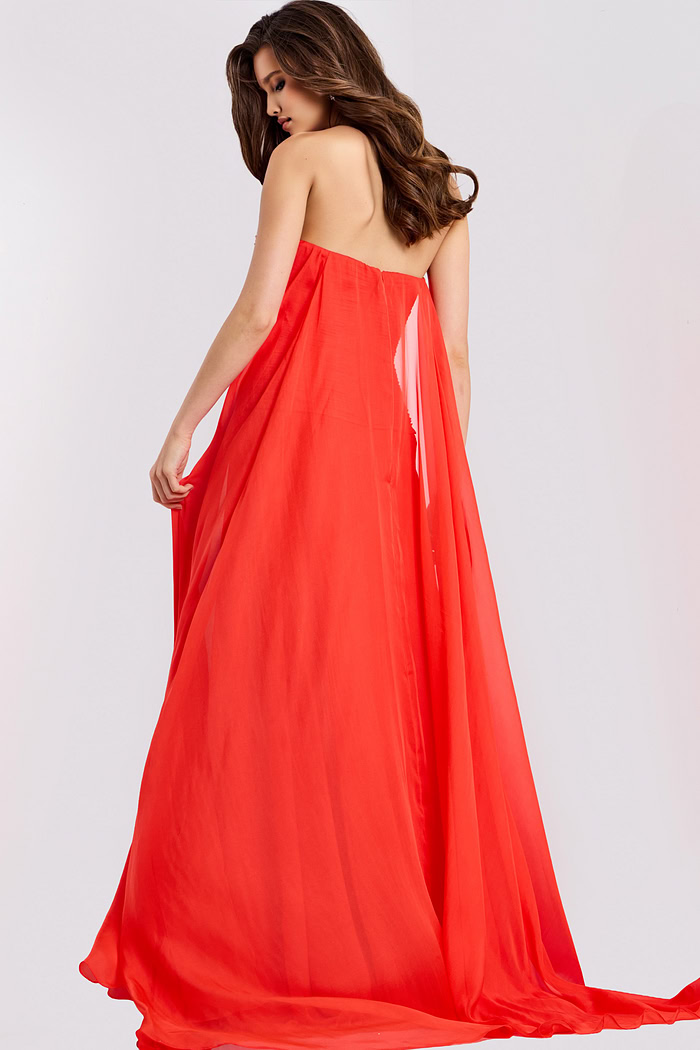 Flowy red evening gown with sweetheart neckline