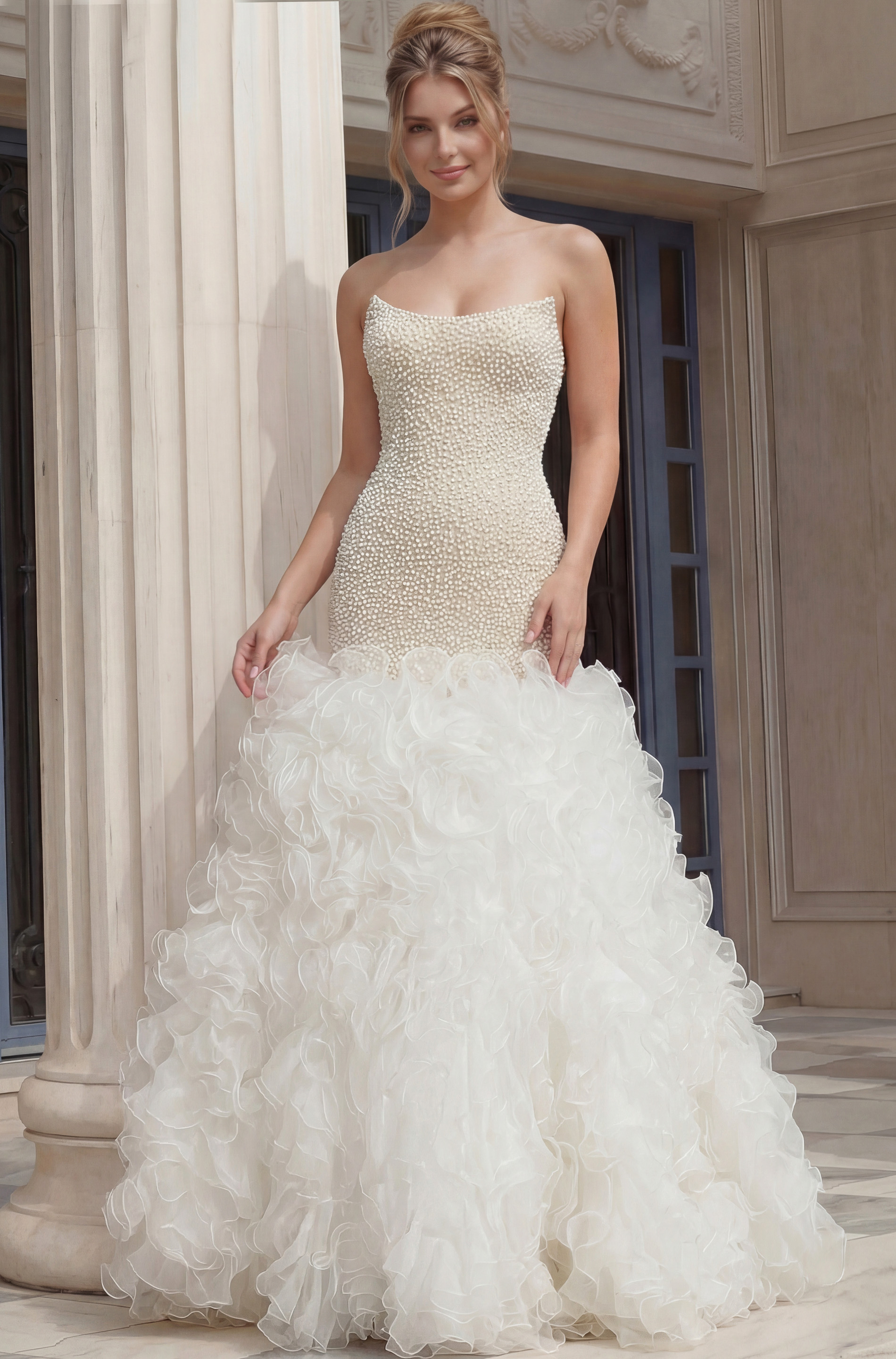 strapless embellished dress with ruffled skirt 45339
