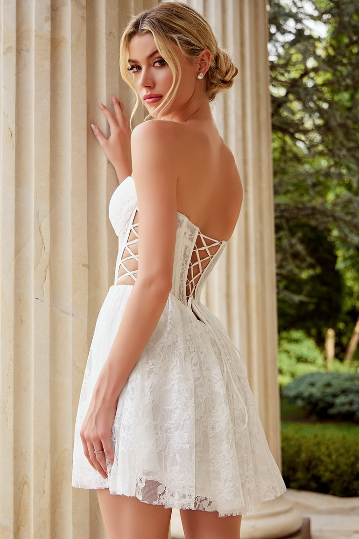 lace back up short dress 45371