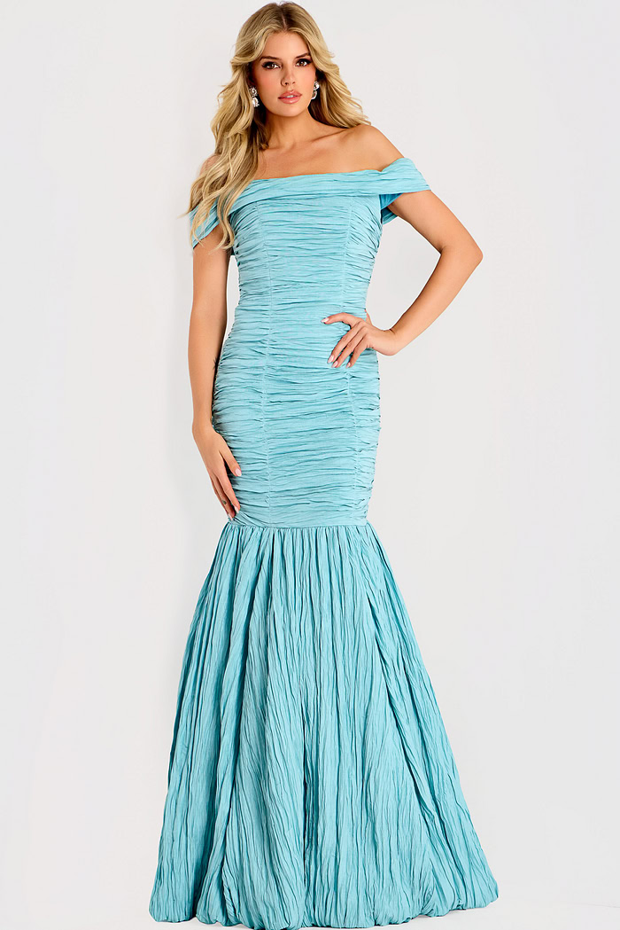 Off the shoulder textured mermaid gown