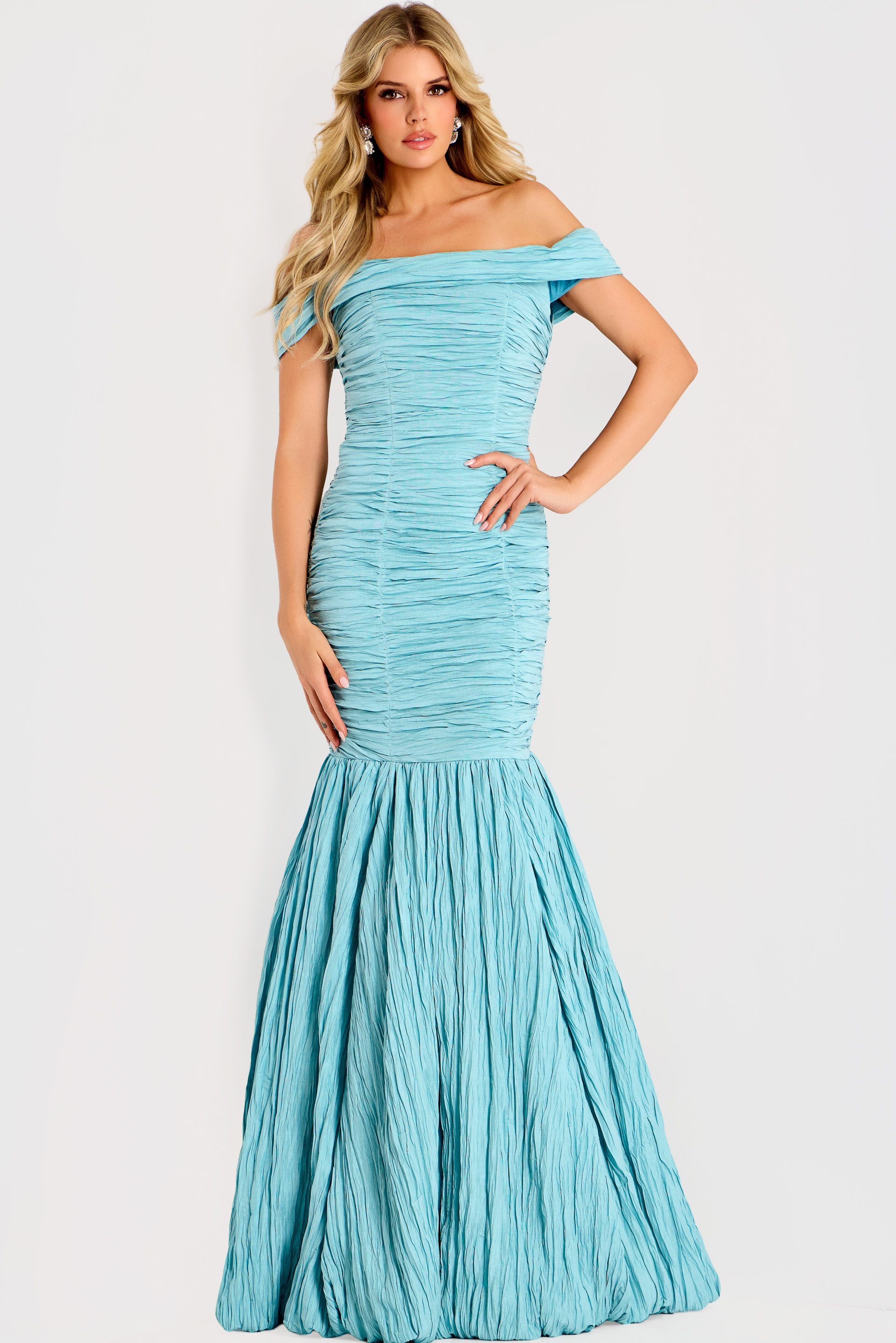Off the shoulder textured mermaid gown