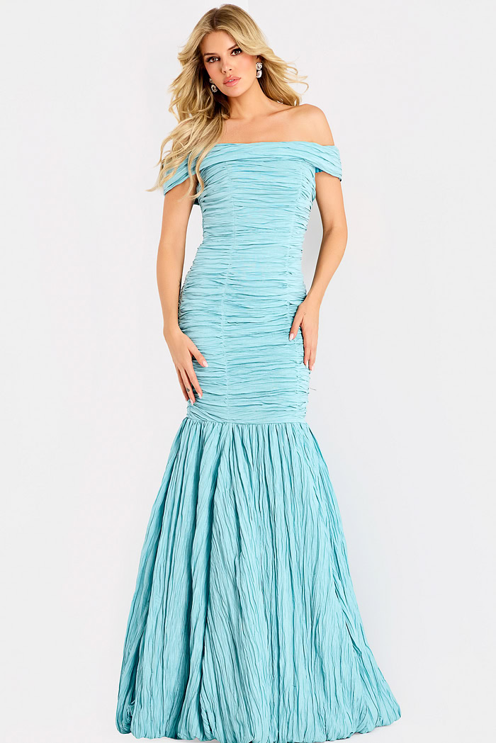 Ruched fitted dress with flared skirt