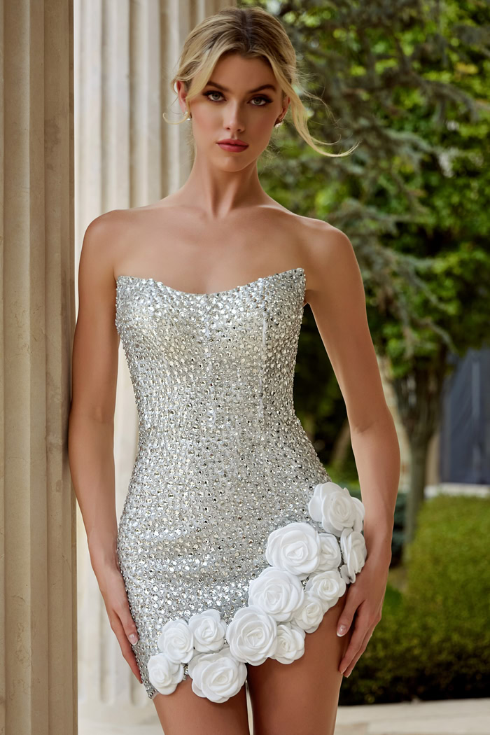 embellished silver short dress 45404