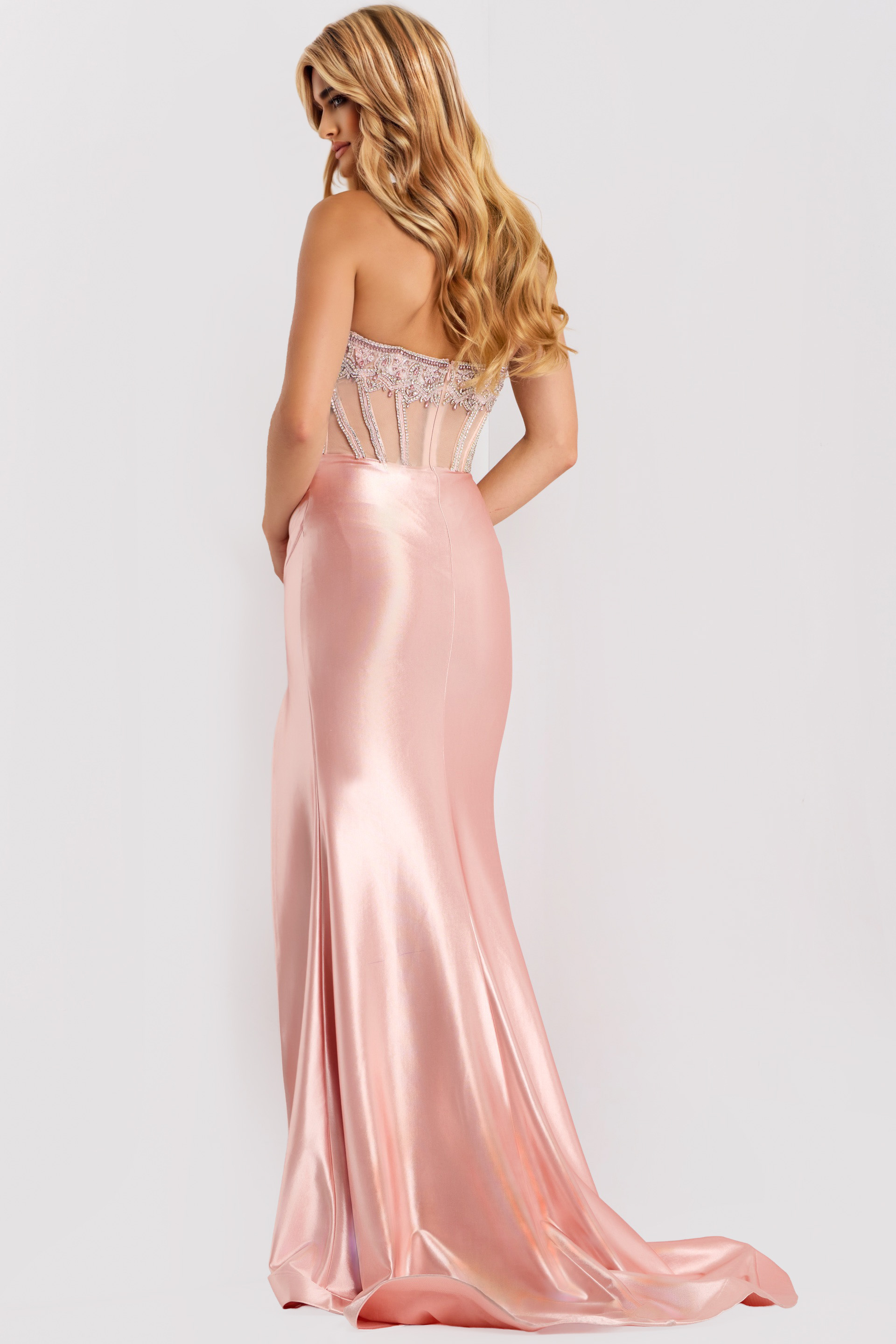 Rose gold sequin prom gown with floral details