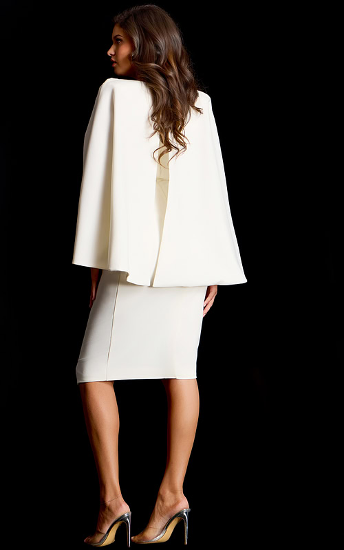 fitted white dress with cape sleeves 45607