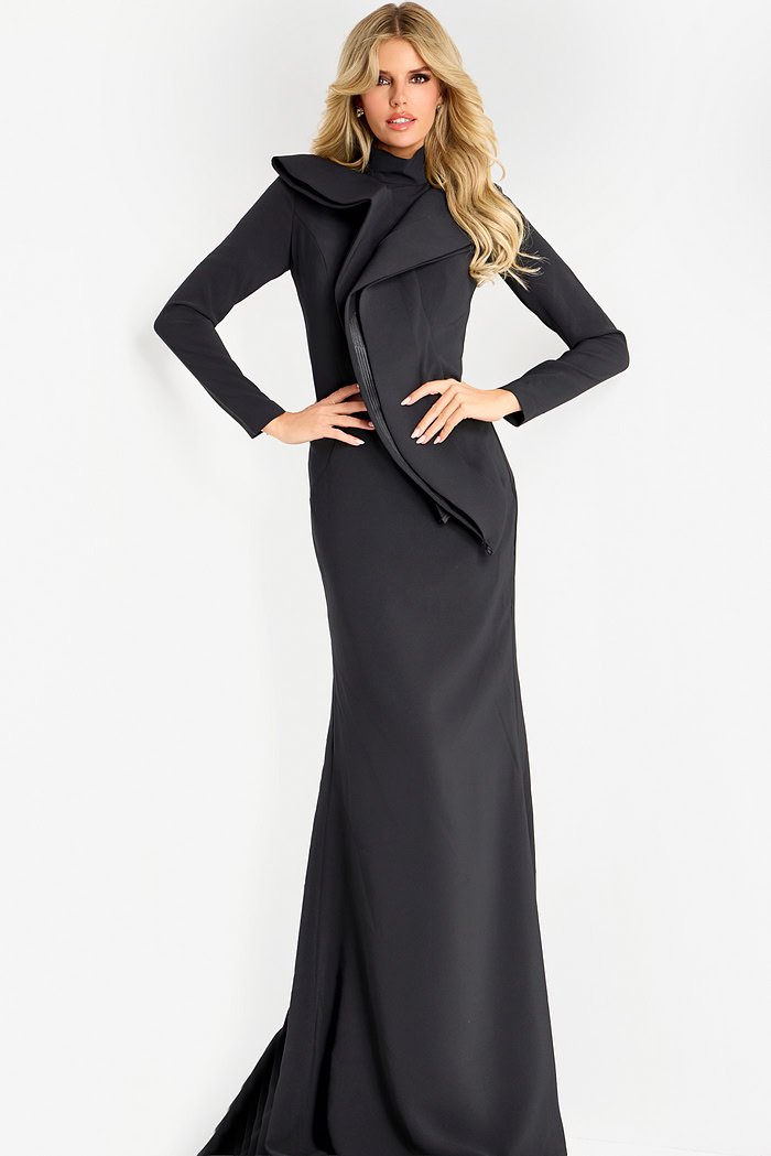 long sleeves fitted black dress 45617