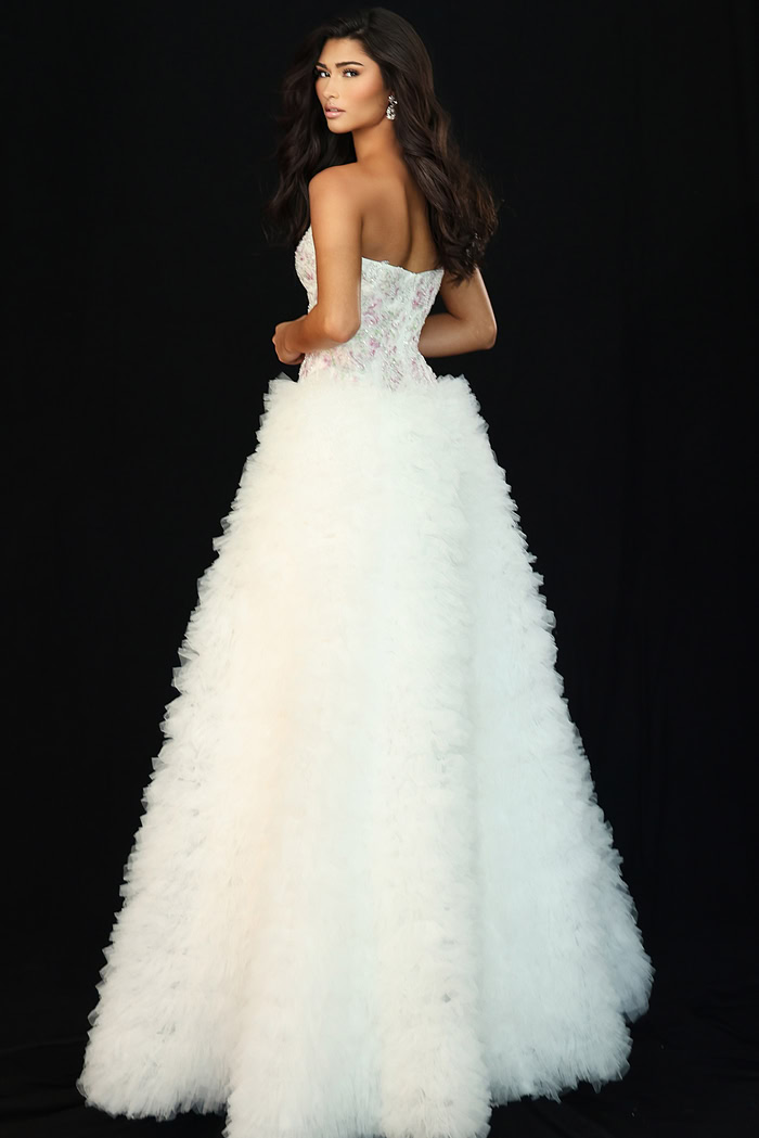 long ruffled strapless dress 45636