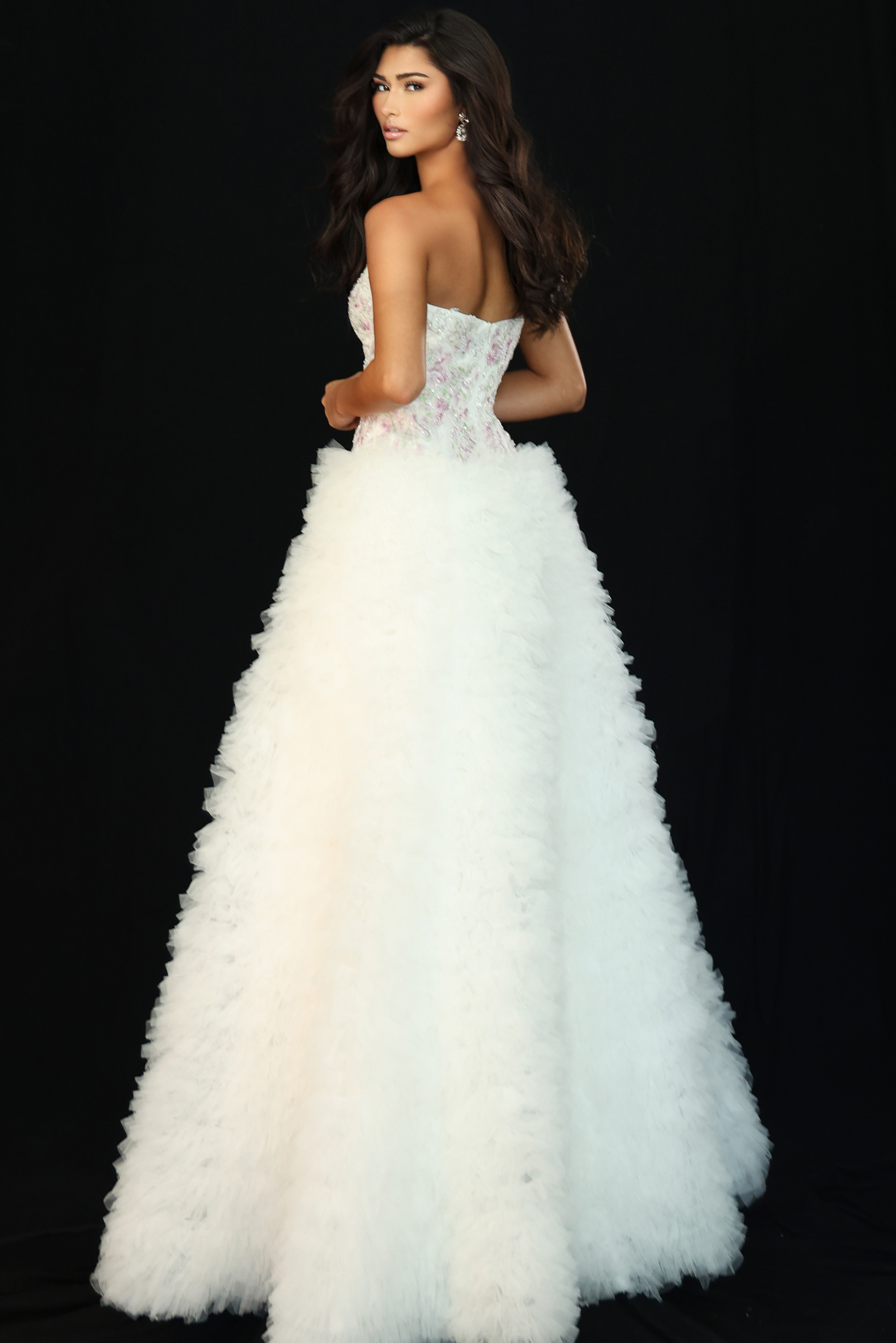 long ruffled strapless dress 45636