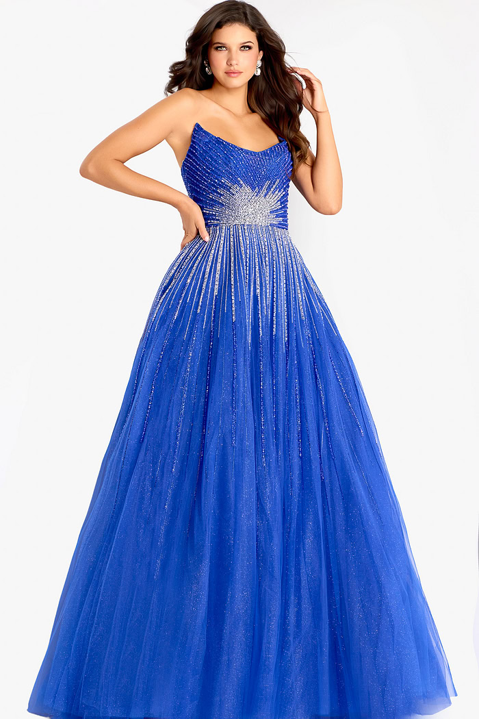 blue embellished ballgown with silver embellishments 45649