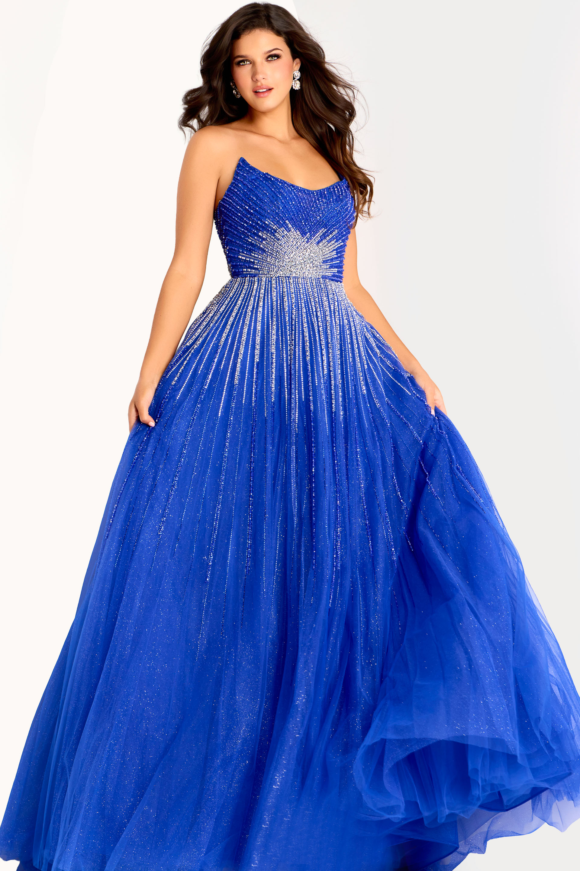 blue strapless a line dress
