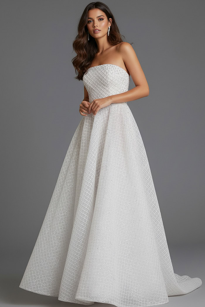 white and silver a line dress 45788