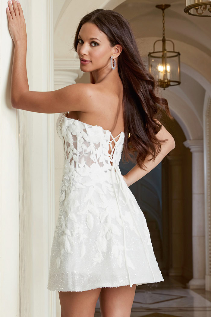 Short sheer corset dress featuring 3D flower appliqués