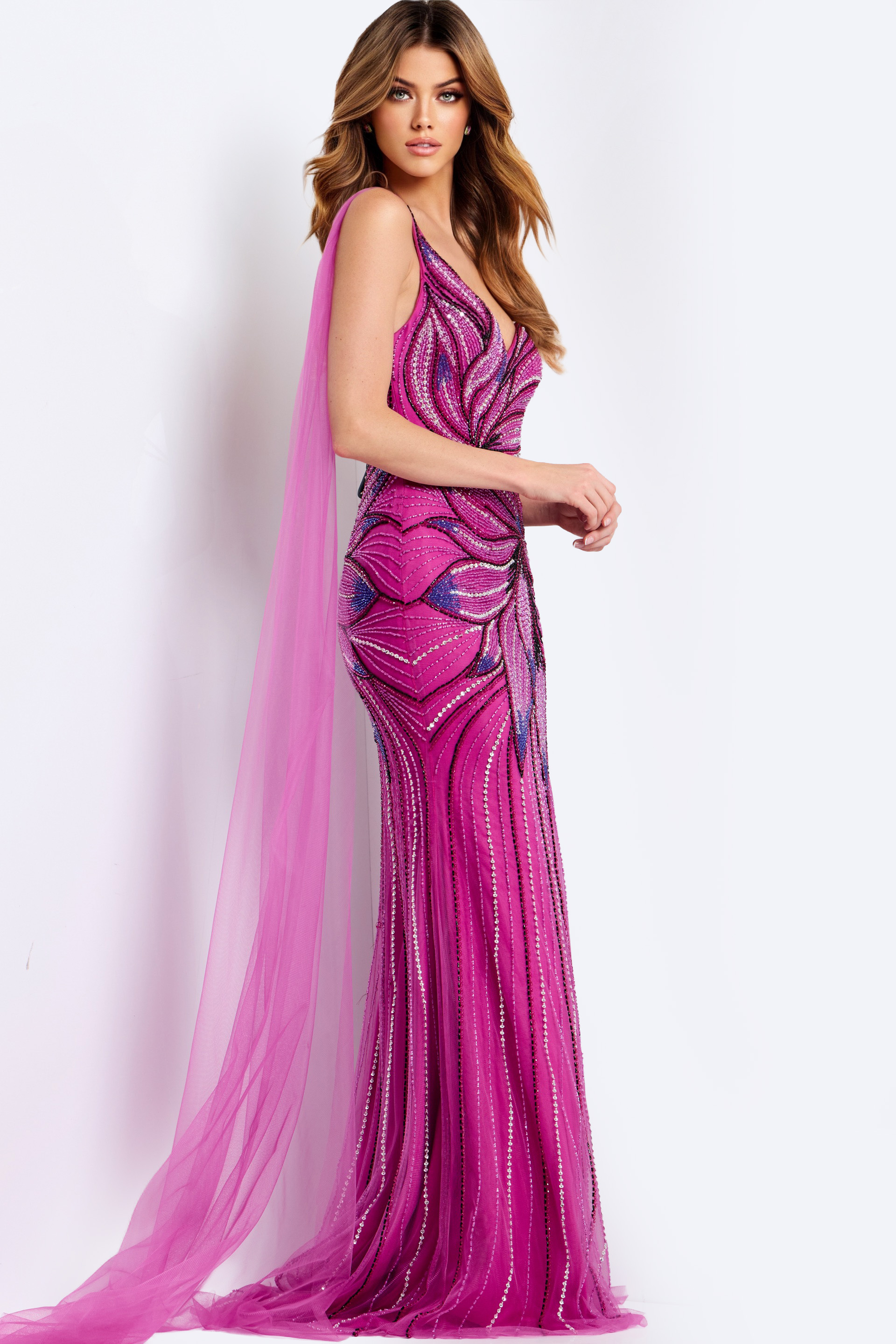 embellished high slit dress 45876