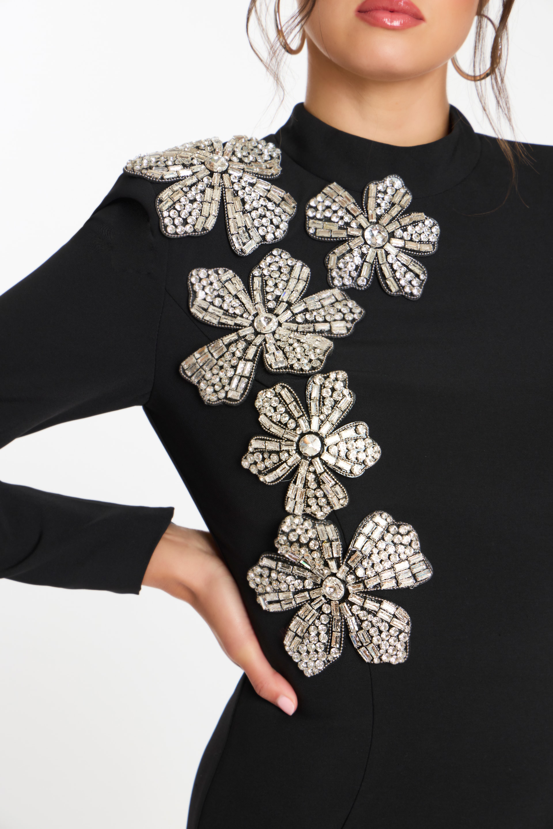Beaded shoulder mini dress with sculpted fit