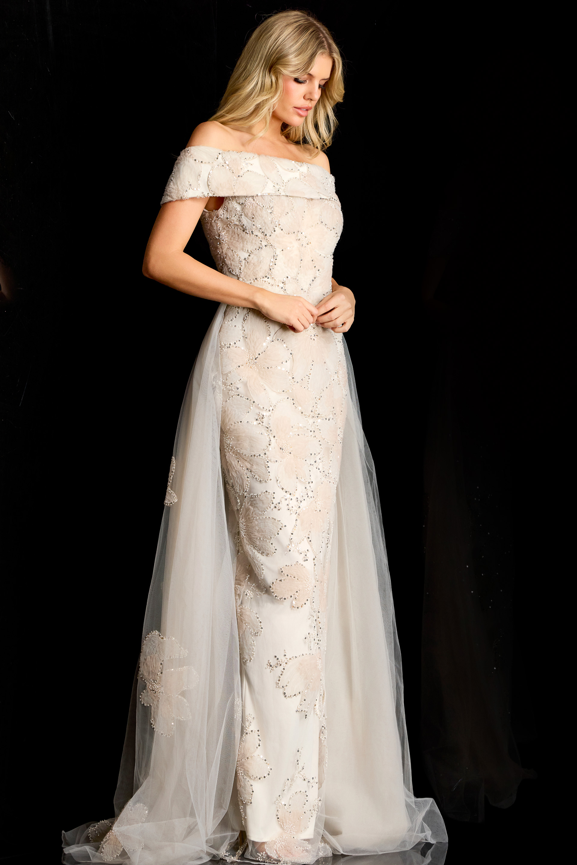 embellished off the shoulder dress 46034