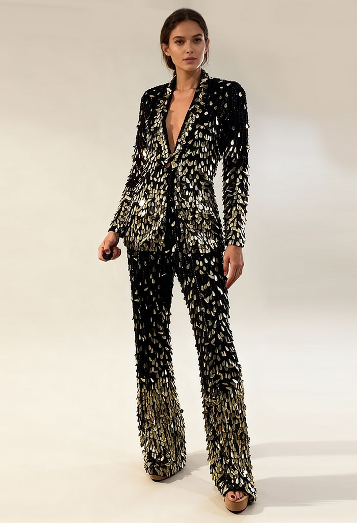 Embellished pantsuit with tailored sequin jacket