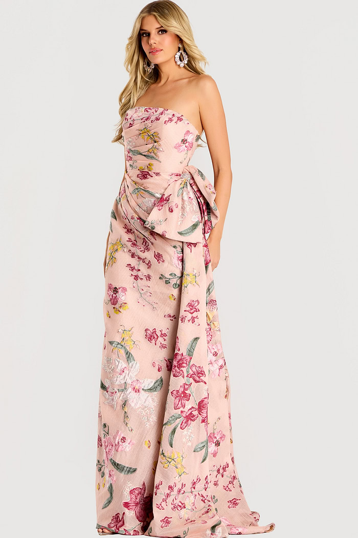 pink print dress with bow details on the side 46242