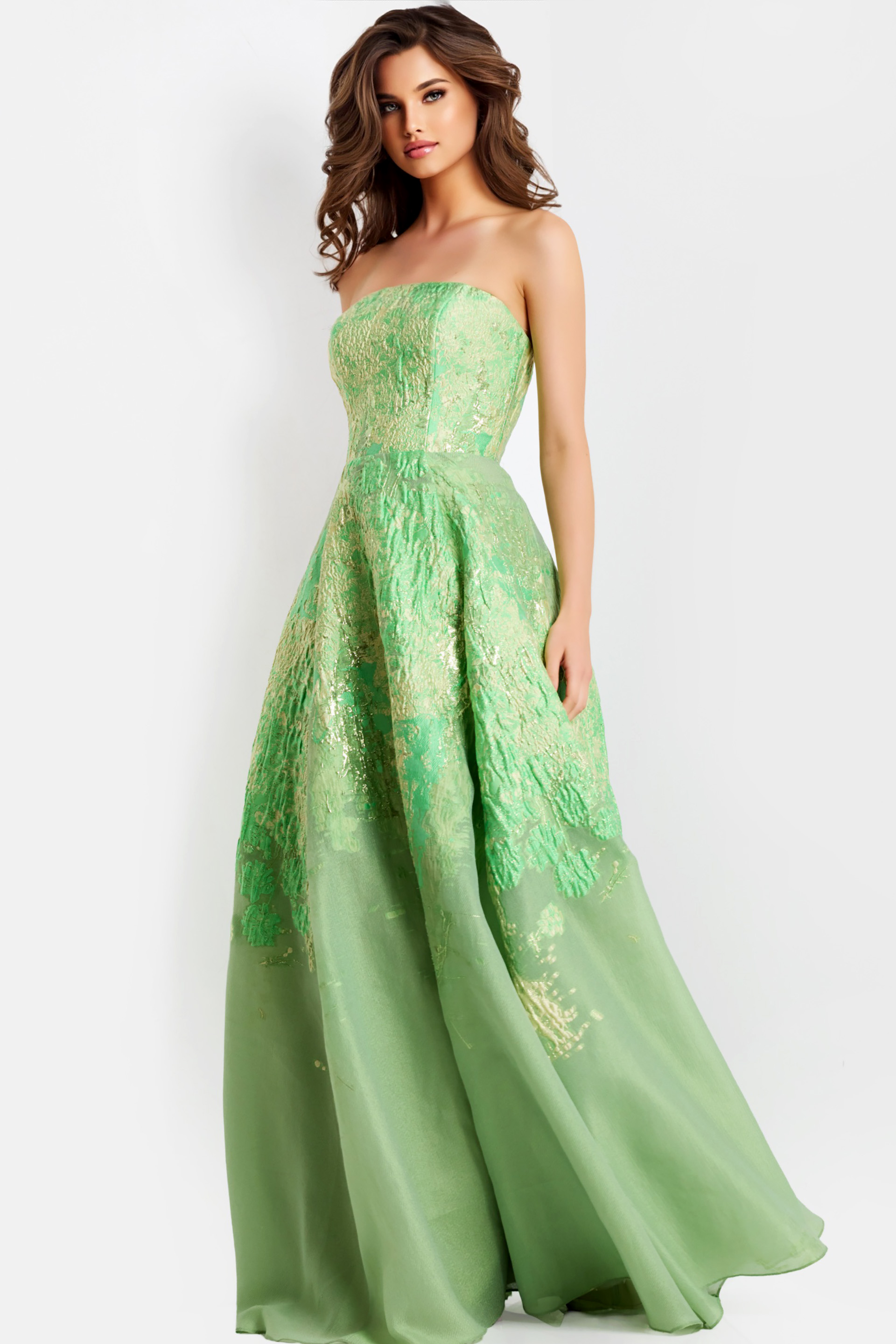 Strapless Metallic Green A-Line Gown 46260 - Image 1