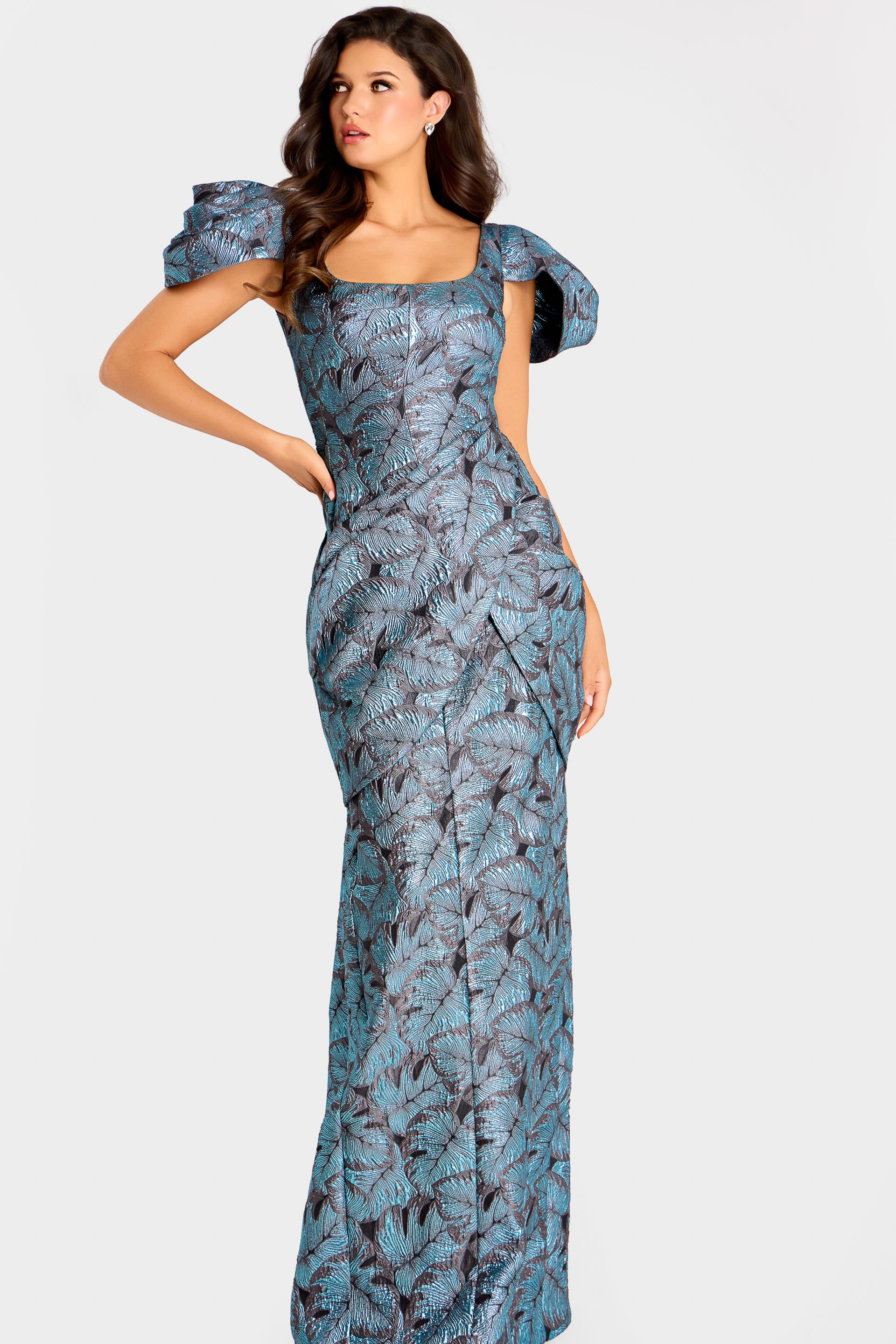 cap sleeves print dress 46273