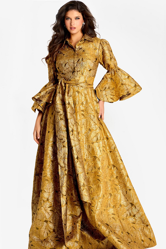 long sleeves yellow a line mob dress 46287