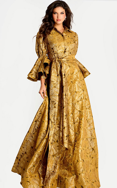 bell sleeves yellow print dress 46287