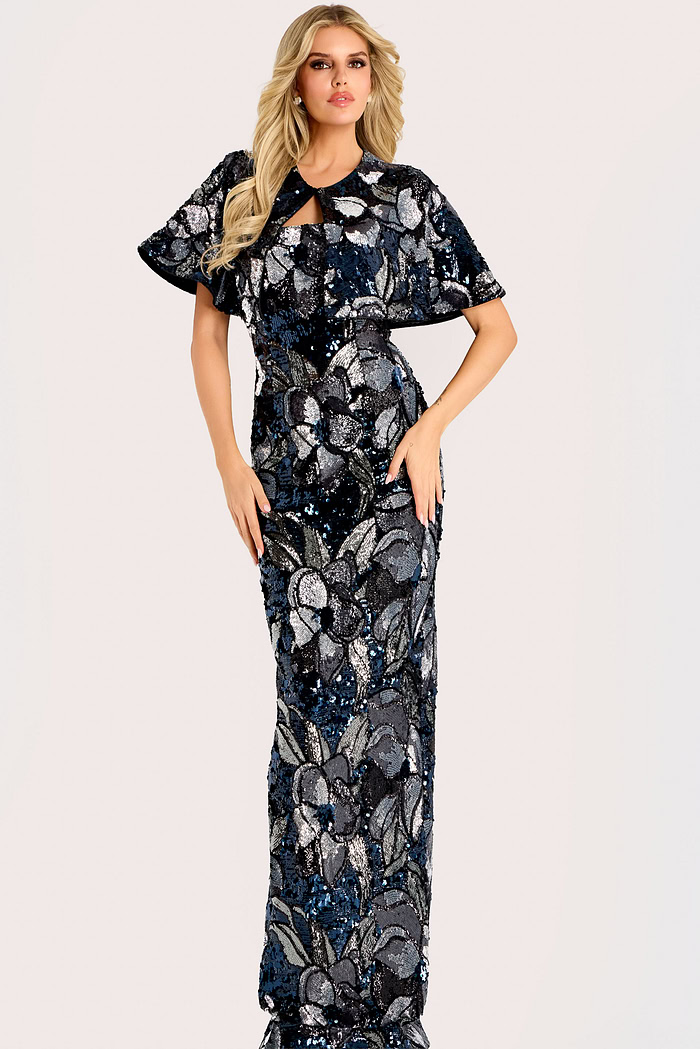 black and silver fitted mob dress with matching bolero jacket 46431