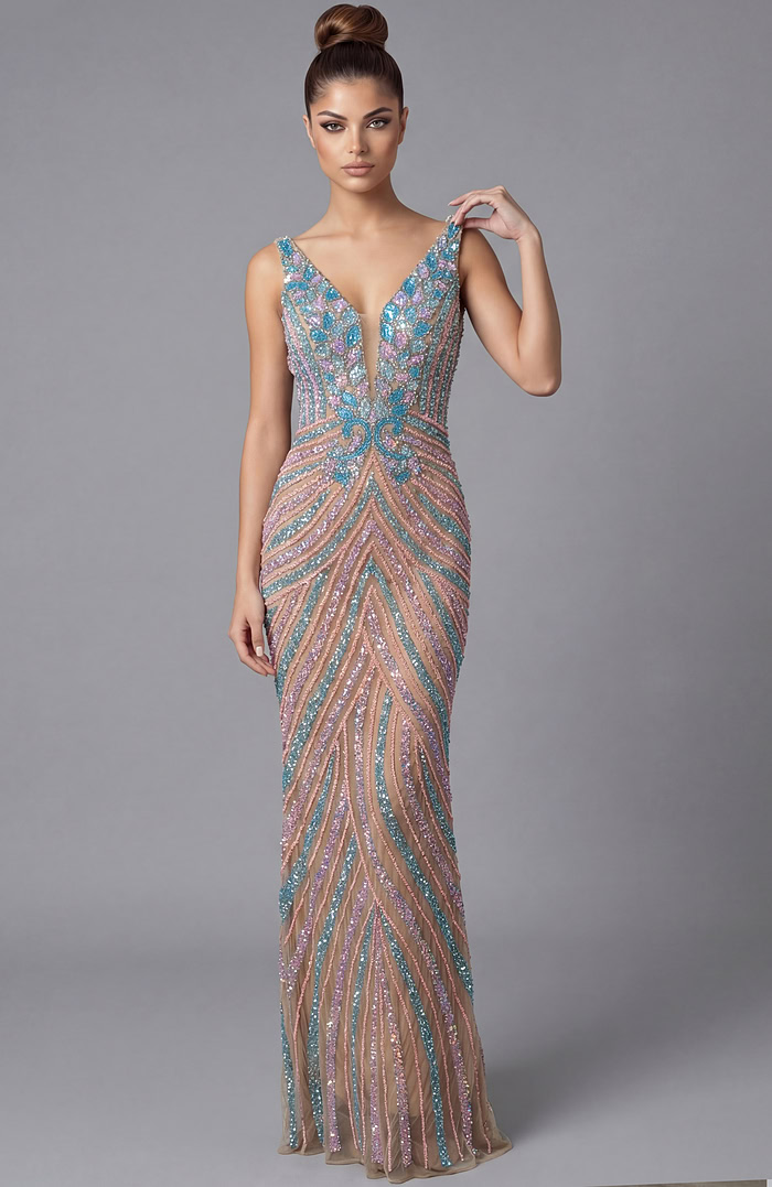 embellished v neckline fitted dress 46515
