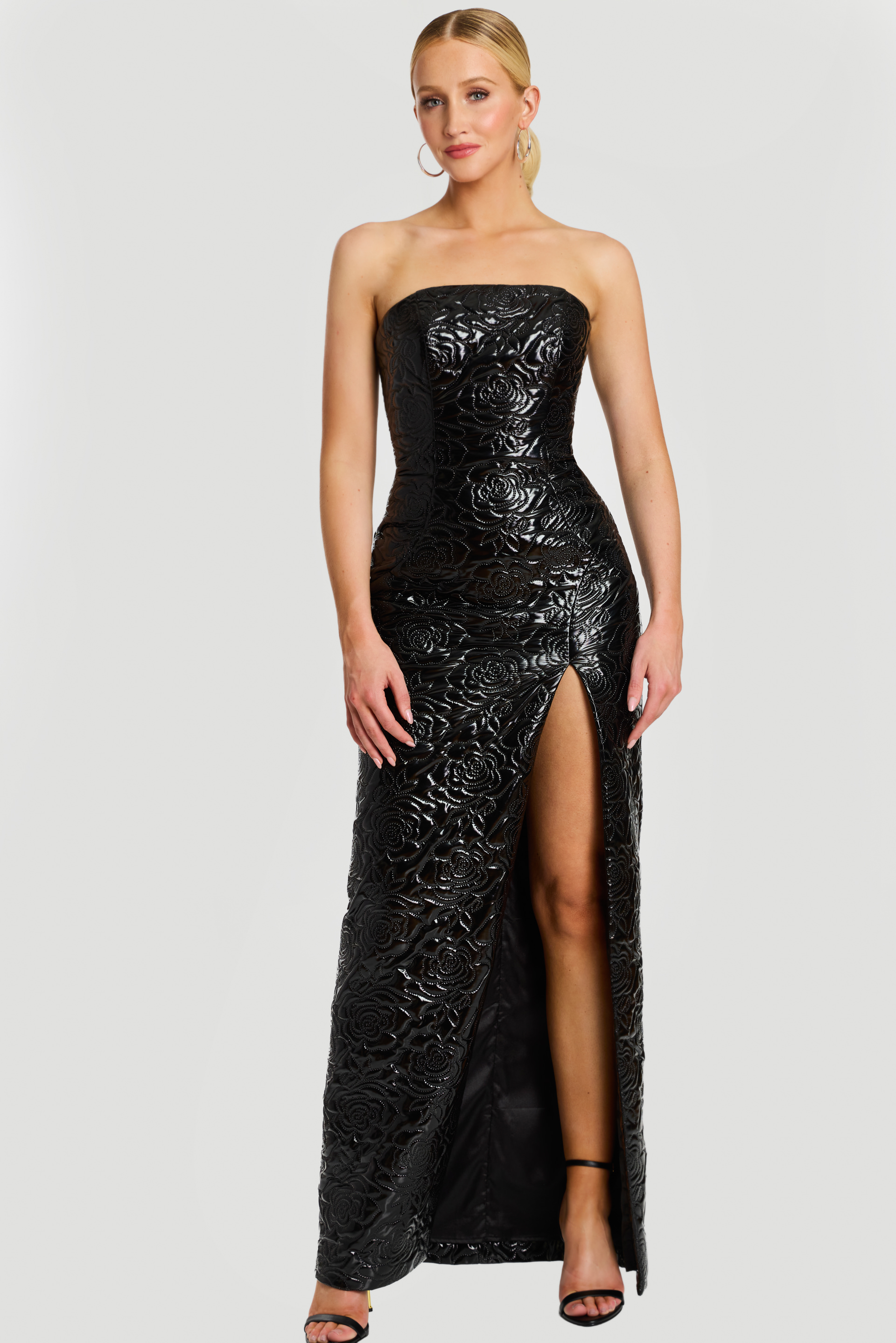 black floral fitted dress with high side slit 46579