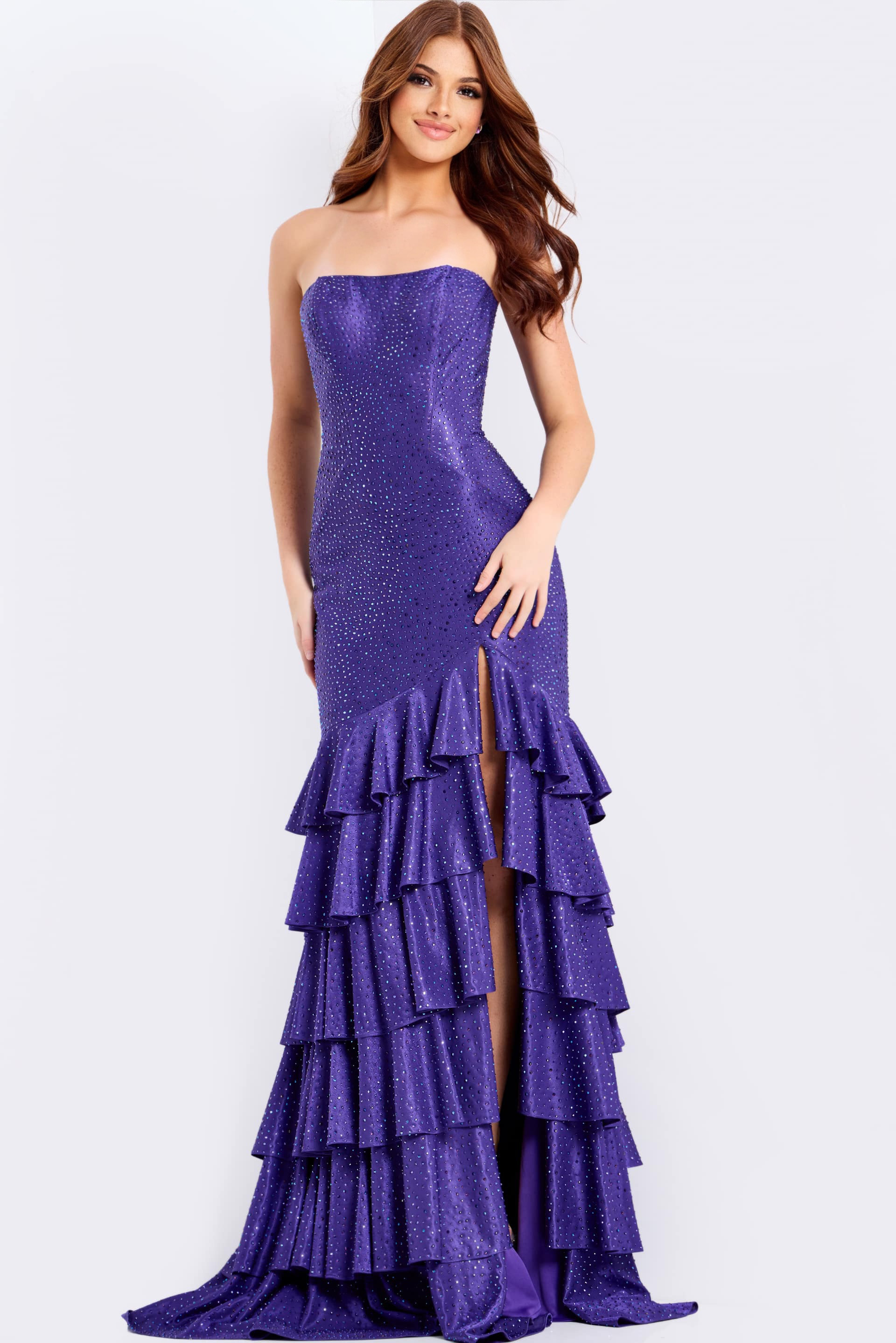 Rhinestone embellished dress with slit 46909