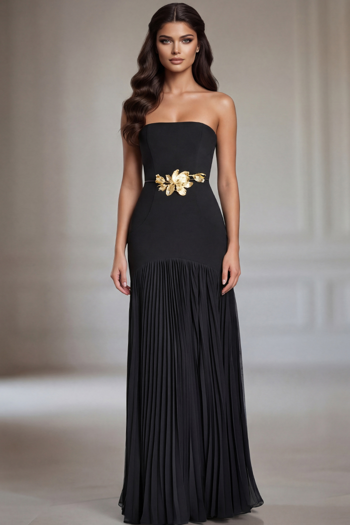 strapless black pleated dress 47000