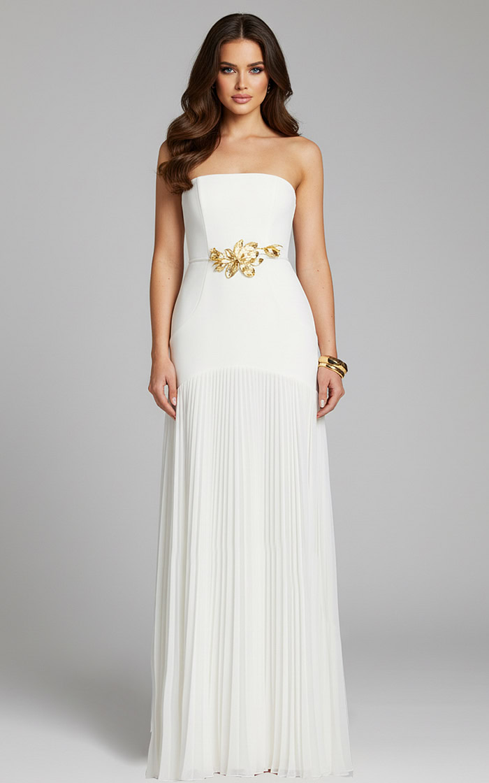 white srapless pleated dress 47000