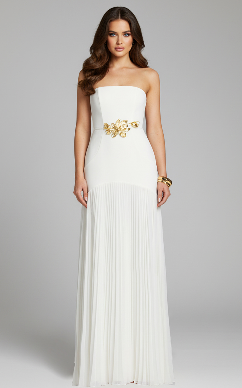 white srapless pleated dress 47000