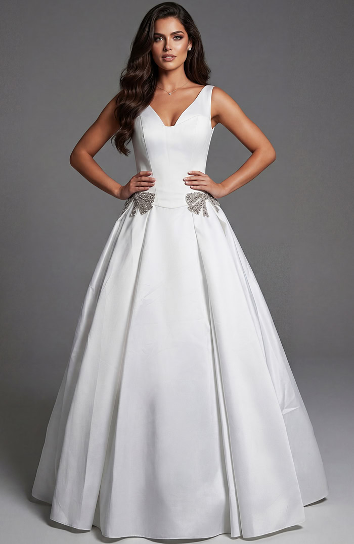 V neckline White ball gown 47096