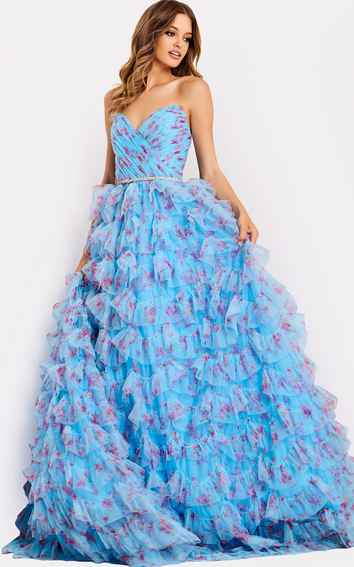Strapless ball gown with layered ruffle skirt 47267