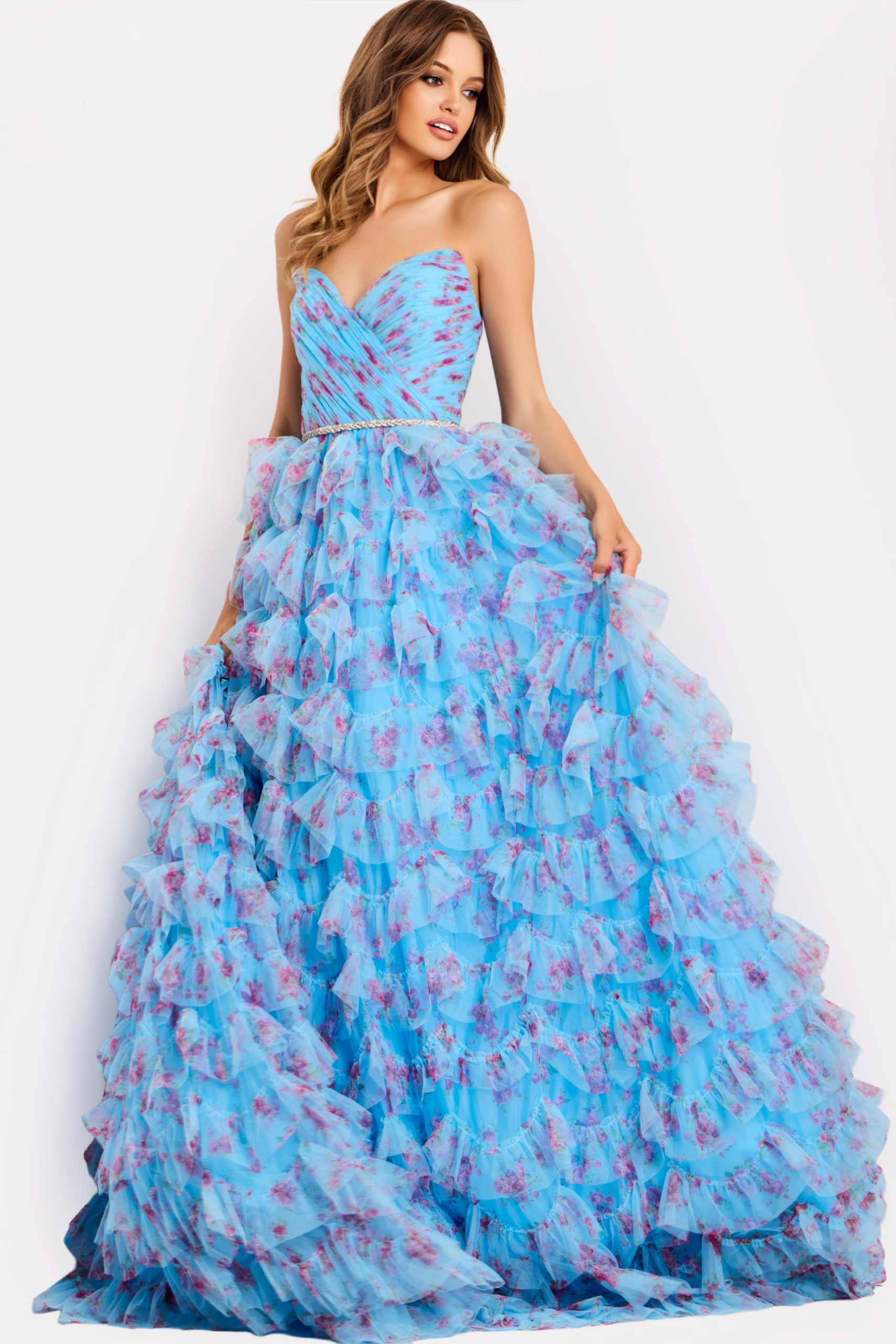 Strapless ball gown with layered ruffle skirt 47267