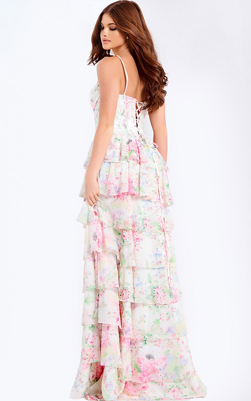 Pastel garden-inspired layered prom gown