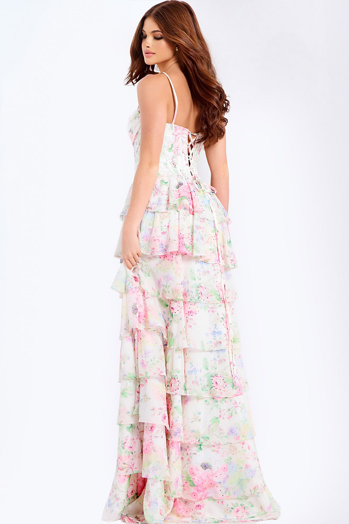 Pastel garden-inspired layered prom gown