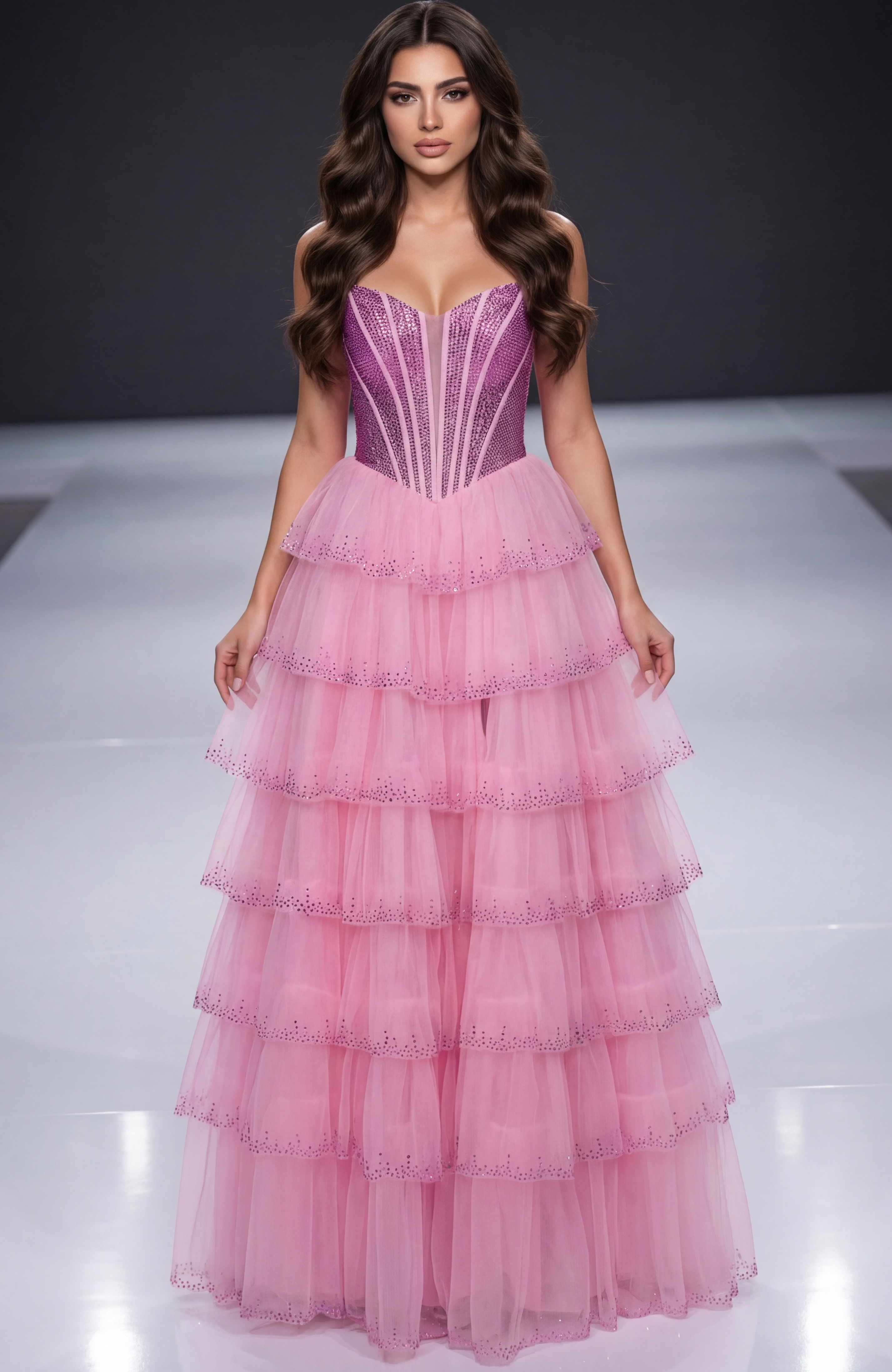corset bodice pink layered skirt dress 47290